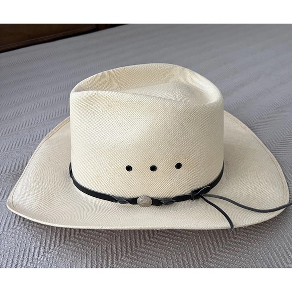 Vintage Bailey Cowboy Hat Western 7 5/8 61 Shantung Panama Straw U-Rollit USA - Picture 2 of 16
